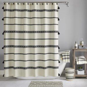 Boho Chic Polyester and Cotton Shower Curtain, Black, Better Homes & Gardens,